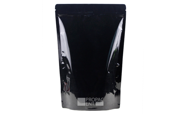 stand pouch zipper black glossy metalized